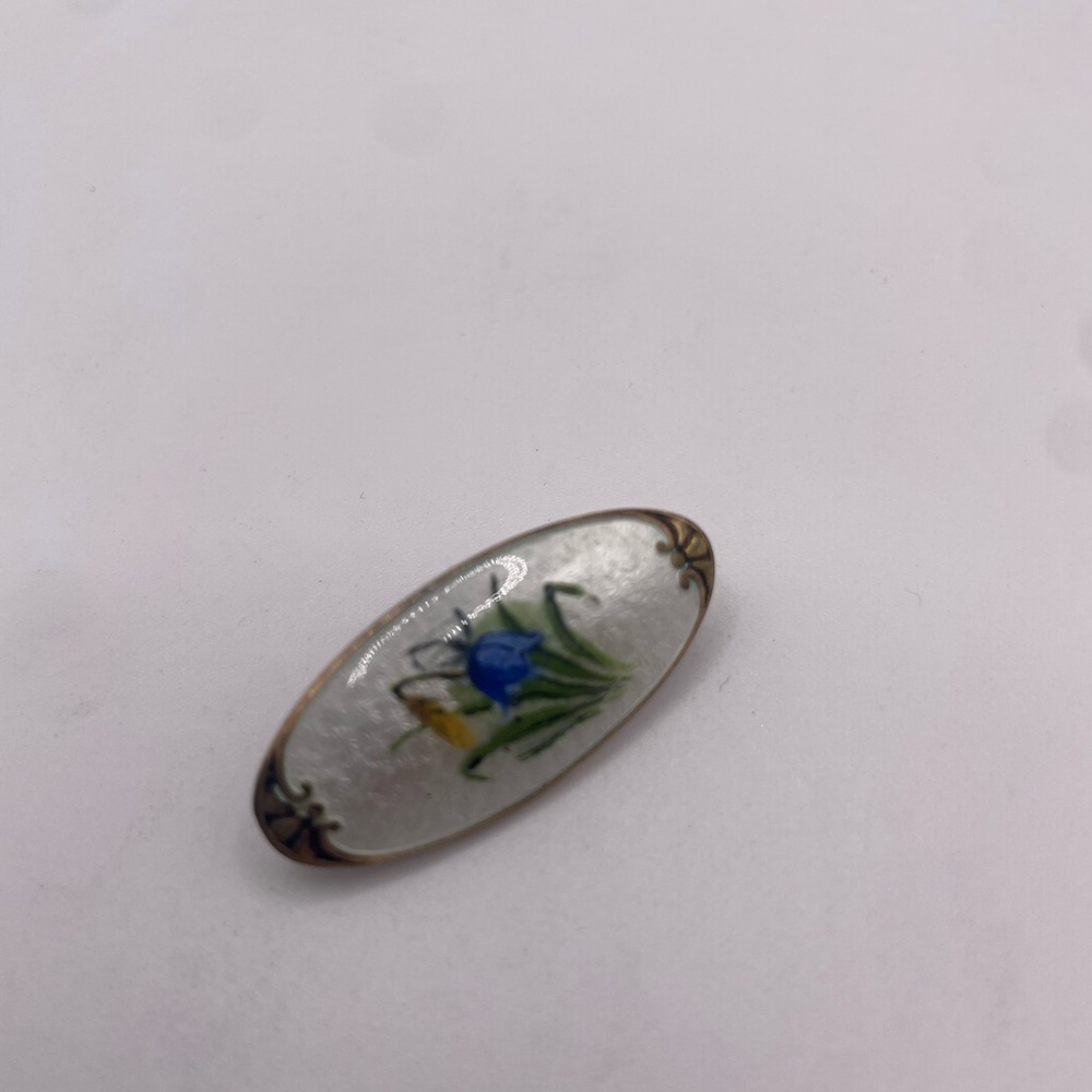 Svein Kirkhus Norway Blue Bell flower Sterling Silver Enameled guilloche brooch - Picture 2 of 5